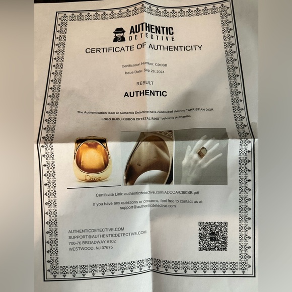 CHRISTIAN DIOR LOGO BIJOU RIBBON
BROWN CRYSTAL RING (Size 7-7.5) 💍 💛🔥 - Picture 8 of 15